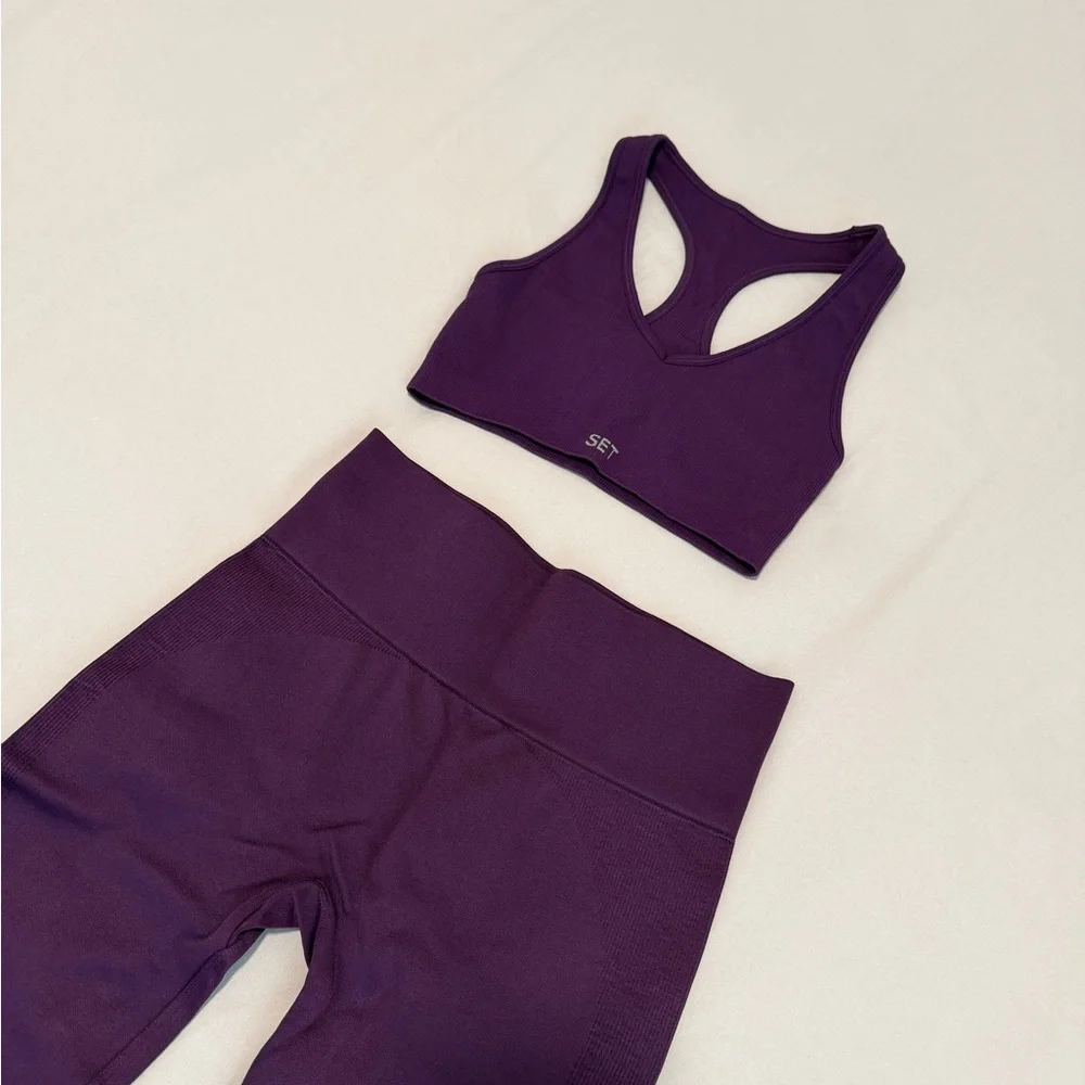 SET Active Deep Purple Seamless Sports Bra & Leggings Set - Picture 1 of 4